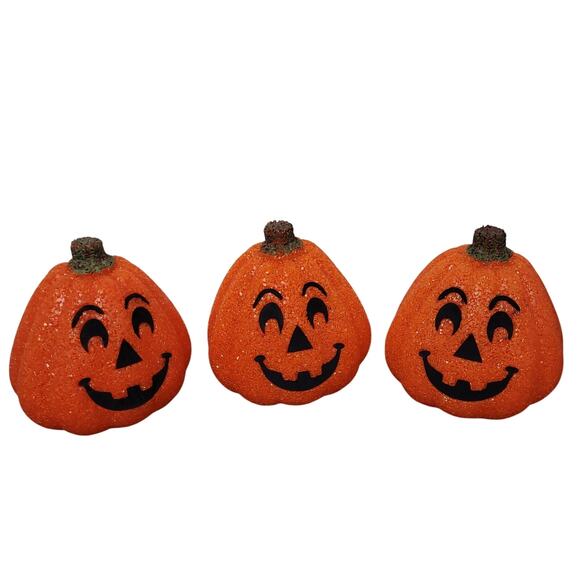Vintage Seasons Melted Plastic Popcorn Jack O Lantern Light Up Pumpkins Lot Of 3 - Picture 1 of 16